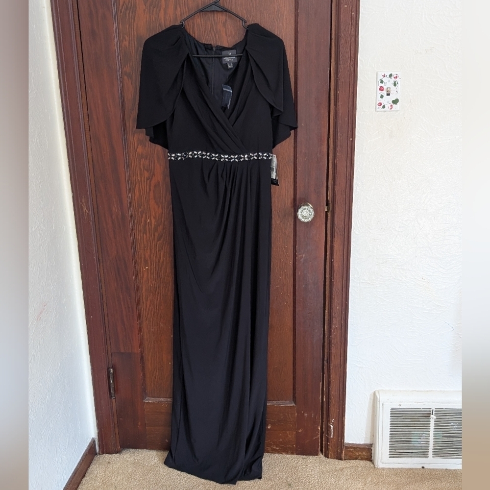 New With Tags Adrianna Papell Black Evening Long Maxi Dress Size 6